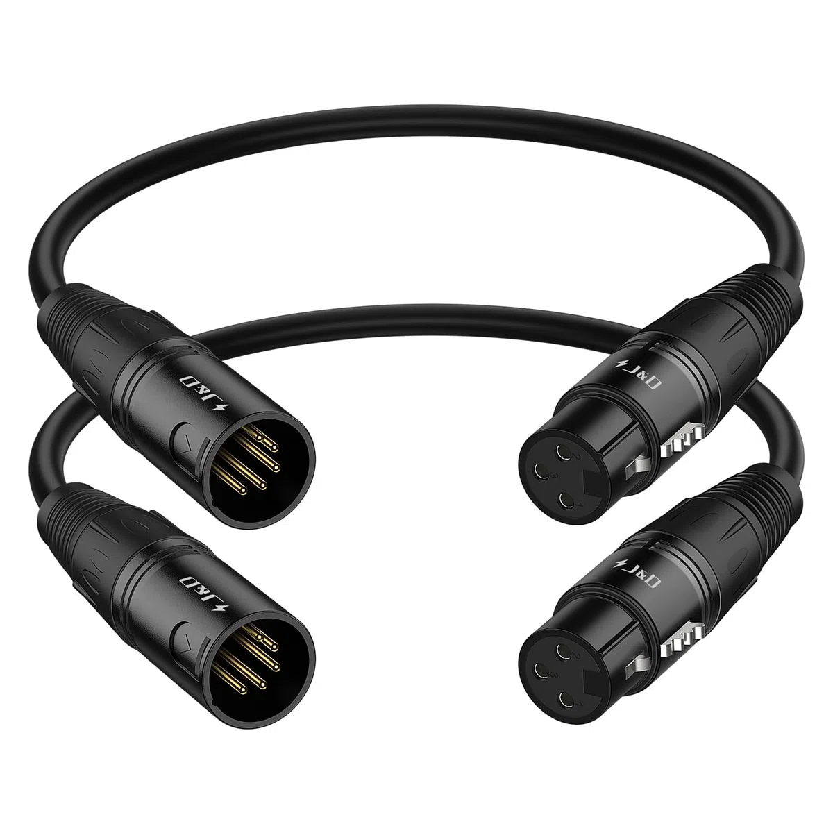 J&D - Cable de audio DMX XLR, XLR de 3 pines hembra a 5 pines macho cable de audio para cambio de iluminación de escenario DMX del micrófono, 2 piezas, 30 cm