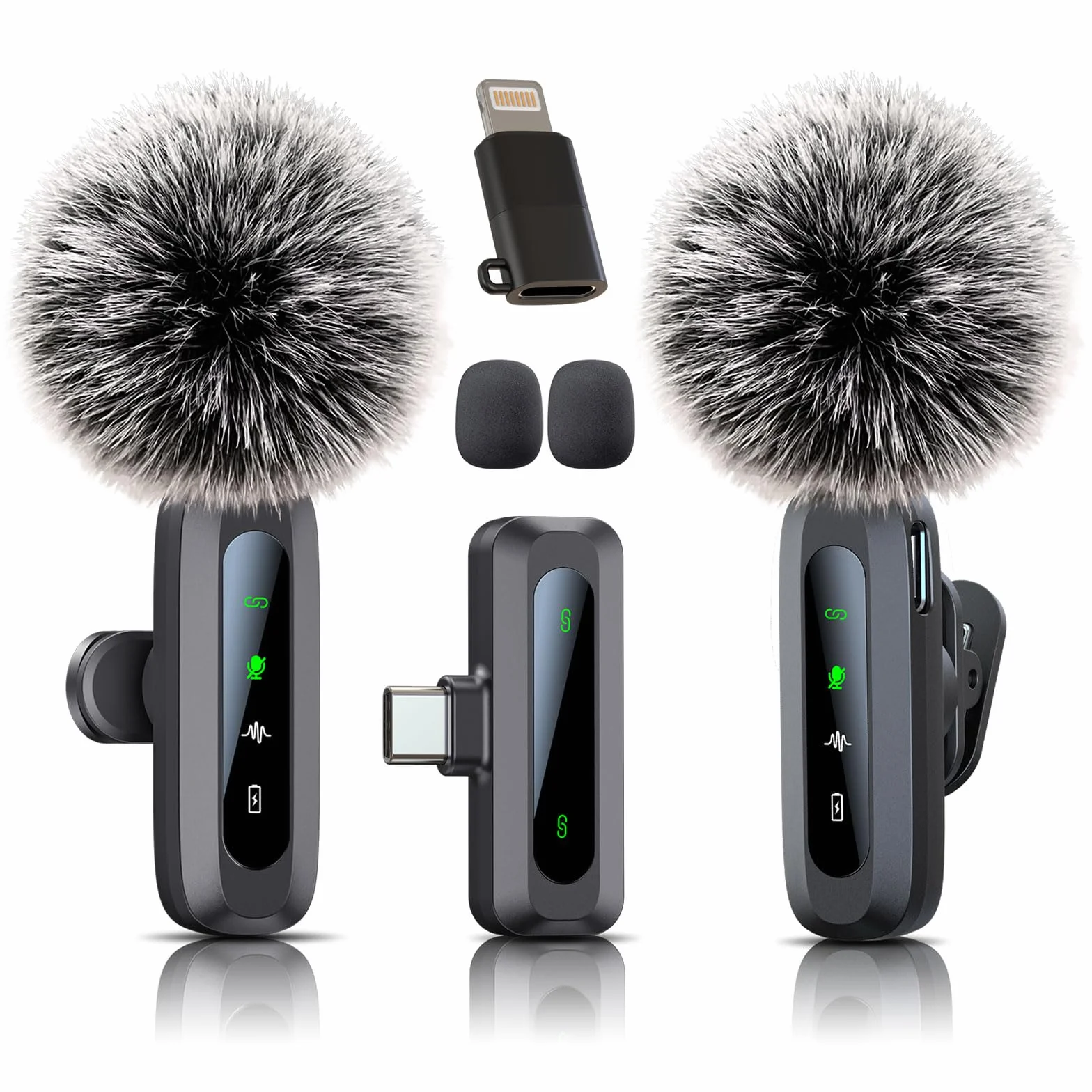 Micrófono Lavalier inalámbrico, micrófono para iPhone y enchufe USB-C, mini micrófono inalámbrico con reducción de ruido, pantalla LED y clip giratorio, ideal para Vlog, TikTok y creación de contenido