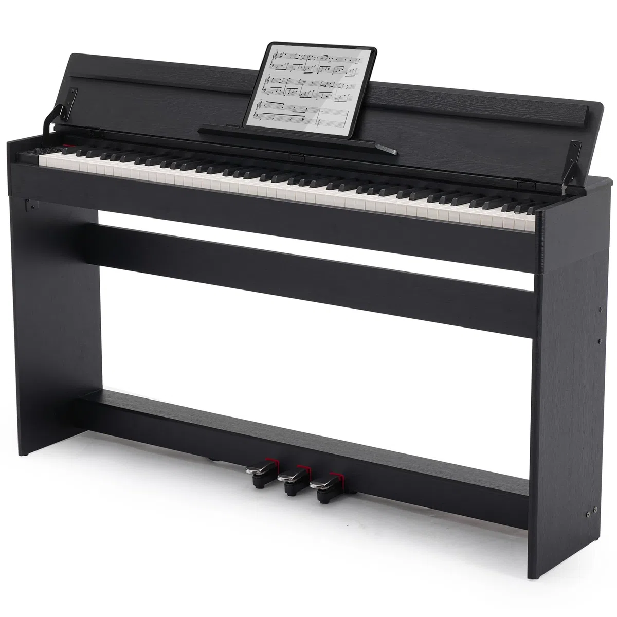 Piano digital MUSTAR de 88 teclas, teclado con tacto semipesado con USB/MIDI y Bluetooth, cubierta semiabierta, piano electrónico con unidad de 3 pedales, altavoces estéreo, 800 tonos y 64 polifonía