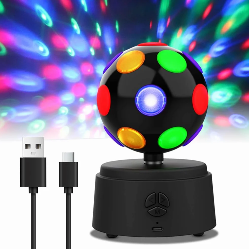 Bola de discoteca rotativa, bola de discoteca giratoria de 360° con LED multicolor, compatible con conectividad Bluetooth, efecto de sonido estéreo envolvente, para fiesta, cumpleaños, hogar, Navidad