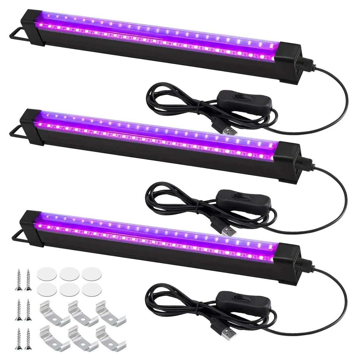 Tubo LED Luz Negra, 3 piezas Barras de luz Negras 5W 24LED 32CM, Luz negra portátil, Barra de luz negra Luz UV Tubo Luz Negro para Halloween Navidad Noche Pintura Corporal