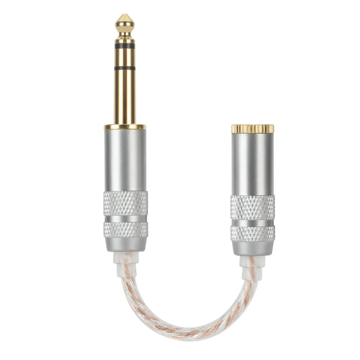 Alphatec Adaptador macho equilibrado de 6,35 mm a hembra equilibrado de 4,4 mm, cable híbrido chapado en plata OCC, puente de audio profesional (0,2 m)