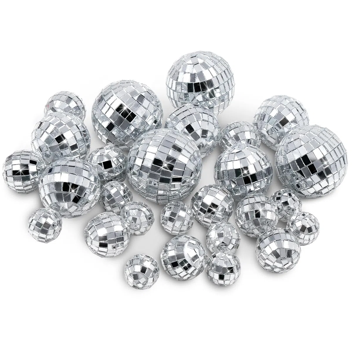 Bolas de discoteca mini, set de 32 sin cuerda 2 3 4 5 cm, bolas de espejo para decoración de tarta y fiesta, Navidad y San Valentín