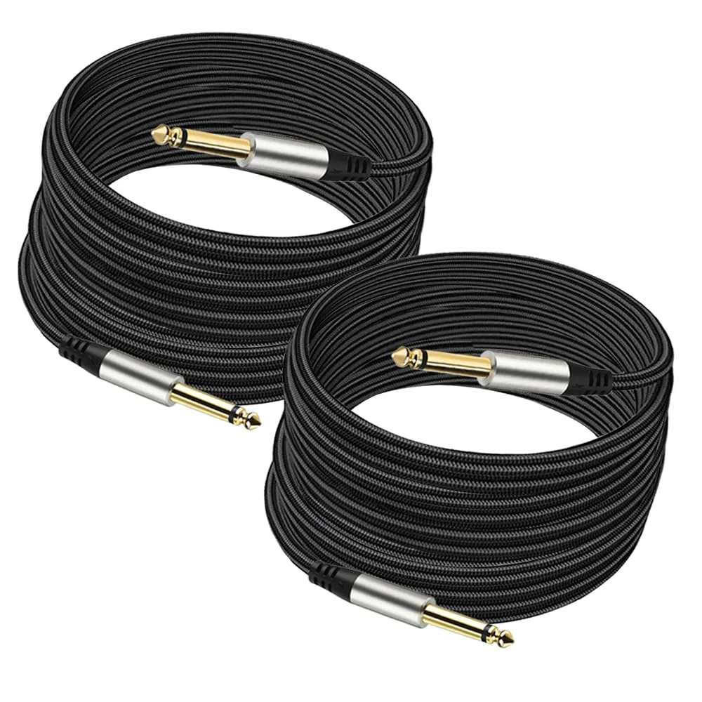 Pack de 2 Cables para Guitarra 1/4 Pulgada (6,35 mm) con Conector TS Recto - 2 Metros/6,6 Pies (5M)