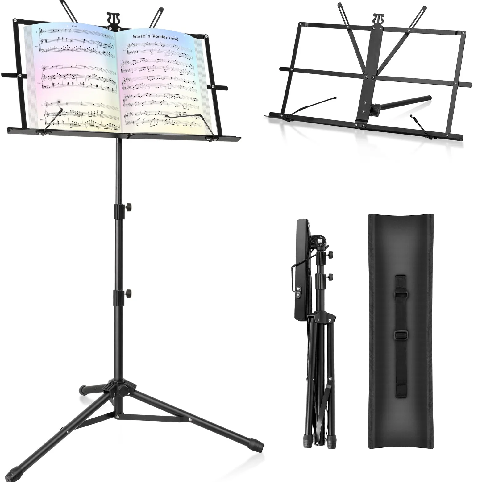 New Bee Atril para Partituras 2 en 1 Atril Musica, Plegable Soporte para Libros de Escritorio Soporte para Partituras Altura Ajustable Portátil