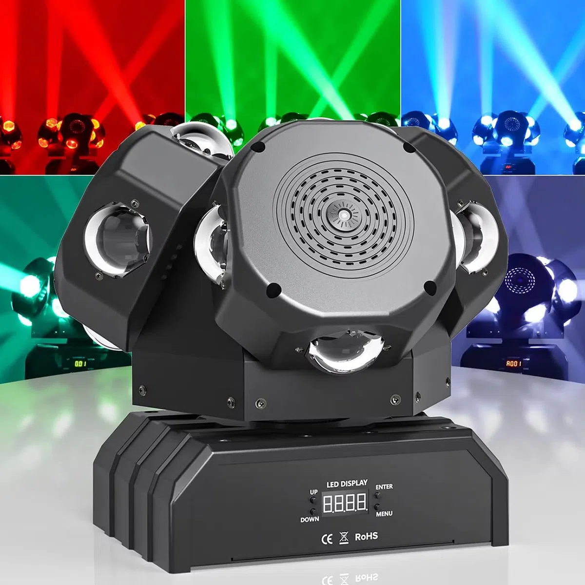 Luces de DJ de Cabeza en Movimiento, 4 Cabezas rotativas de 16x10w RGBW Leach Etapa LED con 0% -100% de atenuación Suave, Efecto estroboscópico, activación del Sonido y Control DMX 512 para Fiestas