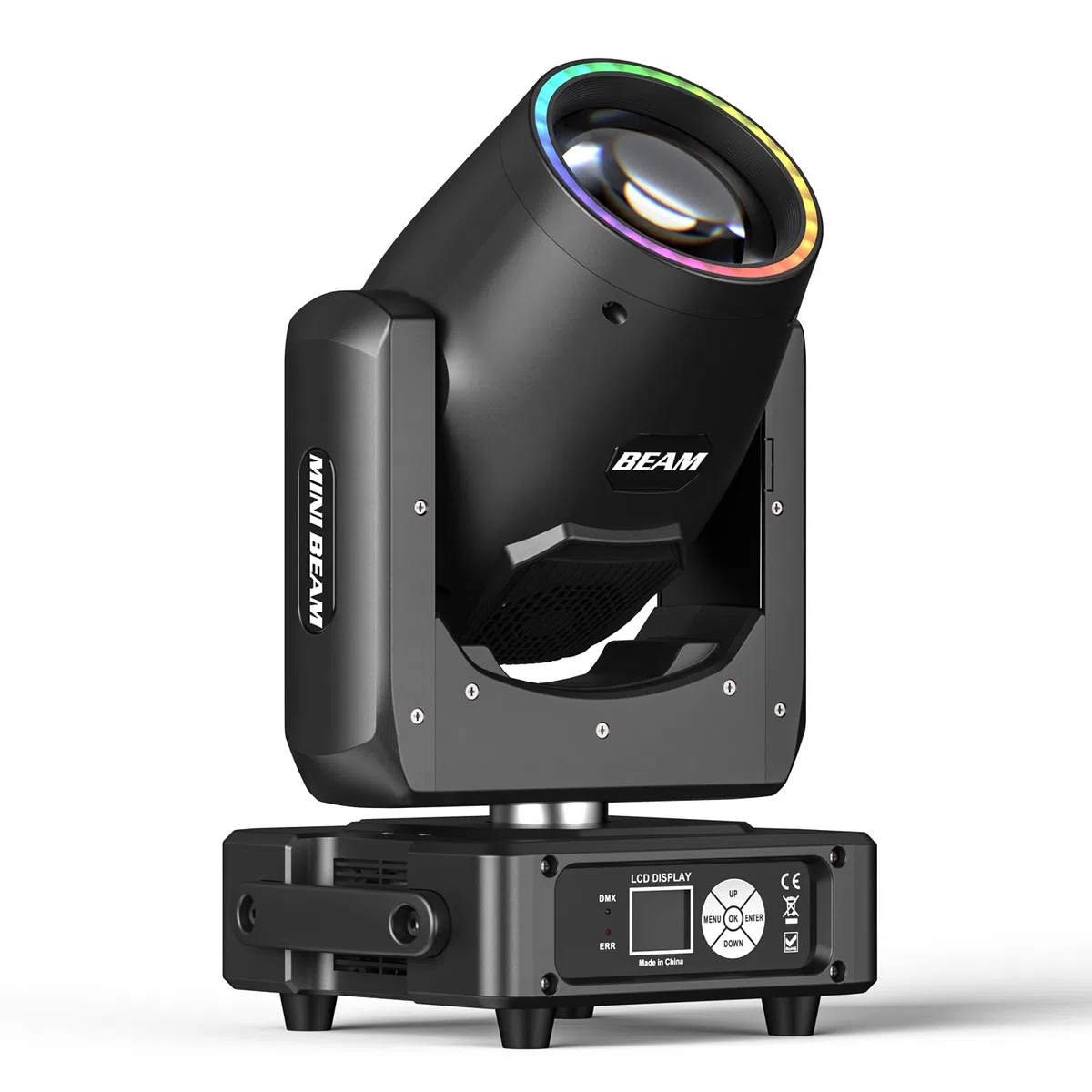 Luces de escenario de 230 W 7R, 14 gobos de 14 colores, prismas de lavado, haz/escarcha/arco iris, prisma de 48 facetas, ángulo de haz de 2.3°, luces activadas por sonido DMX512