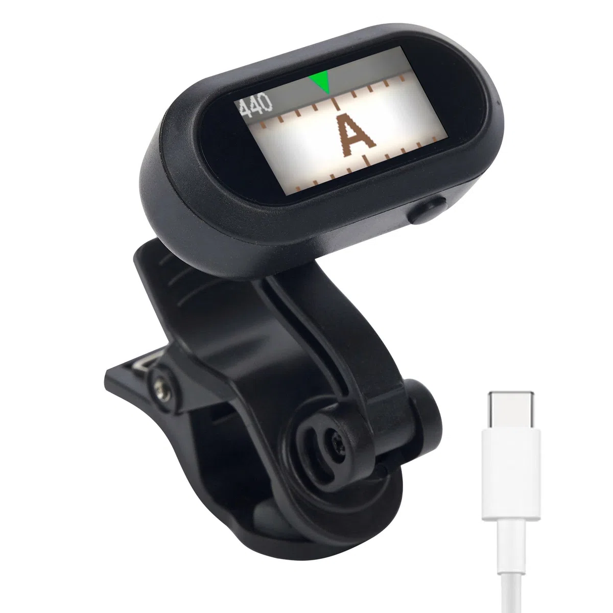 Sondery Sintonizador de clip recargable TFT para guitarra, bajo, ukelele e instrumentos de viento, calibración cromática de 410-460 Hz, fácil de leer en cualquier luz, diseño de clip giratorio dual