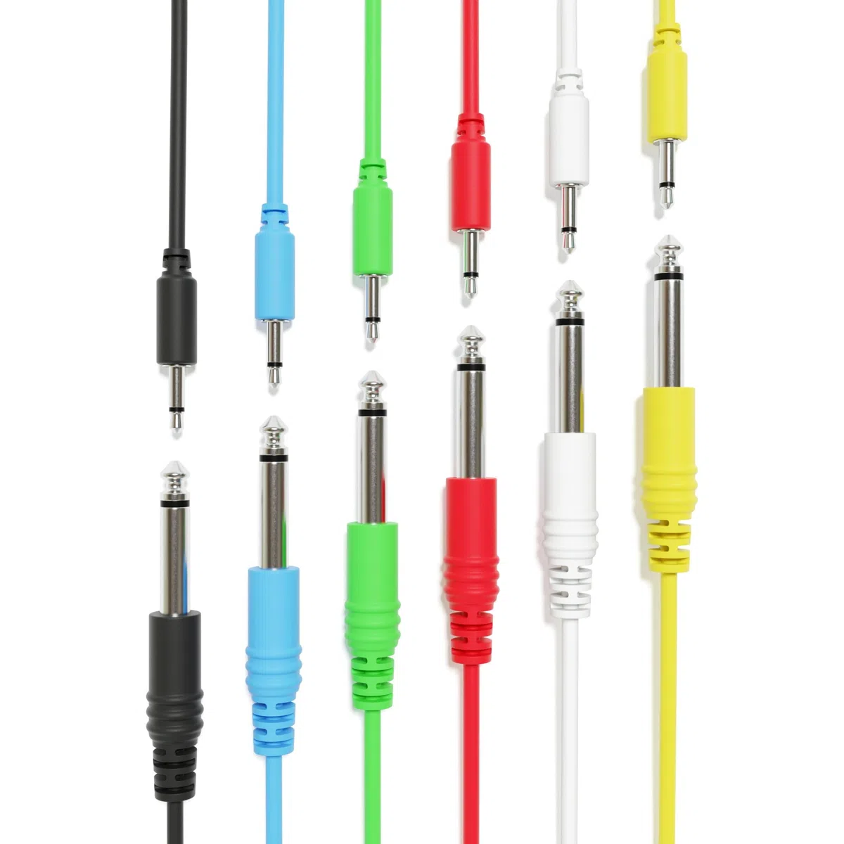 6A-Pack - Cables de Conexión Mono TS 3,5mm 1/8" a 6,35mm 1/4" Eurorack Sintetizador CV Gate [120cm 47"]