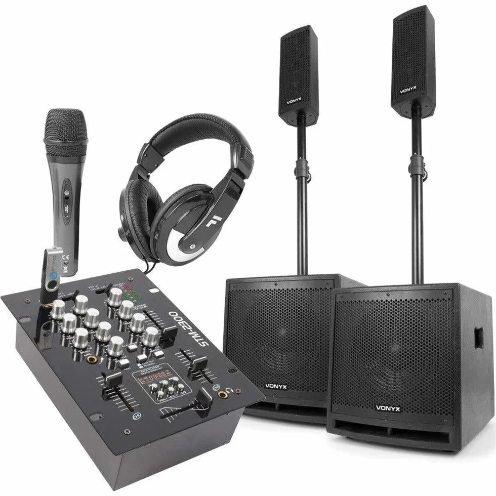 Vonyx VX1000BT - Pack DJ 2.2 de 1000W con Bluetooth y Mezclador Propio