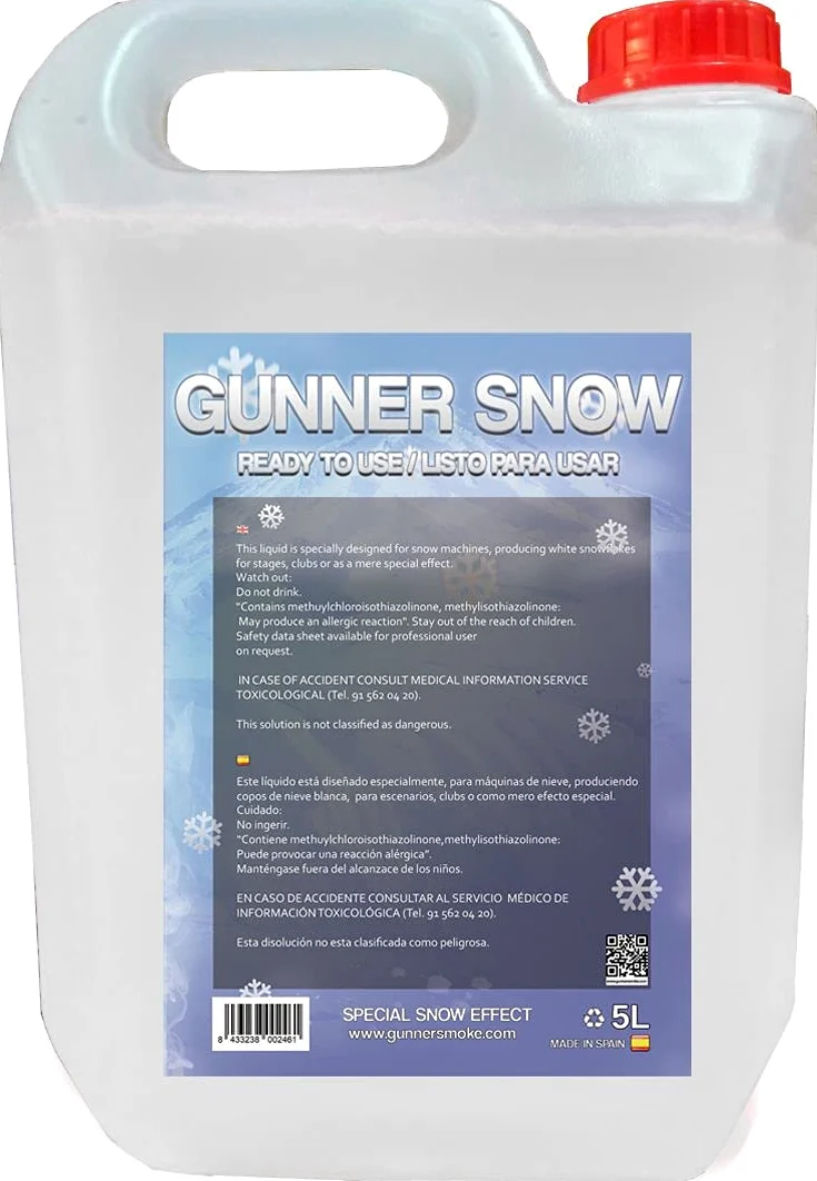 Líquido para Máquina de Nieve, 5 Litros, Máxima Eficiencia, Ecológico, Seguro, Sin Restos, Ideal para Eventos, Fiestas, Decoraciones Navideñas