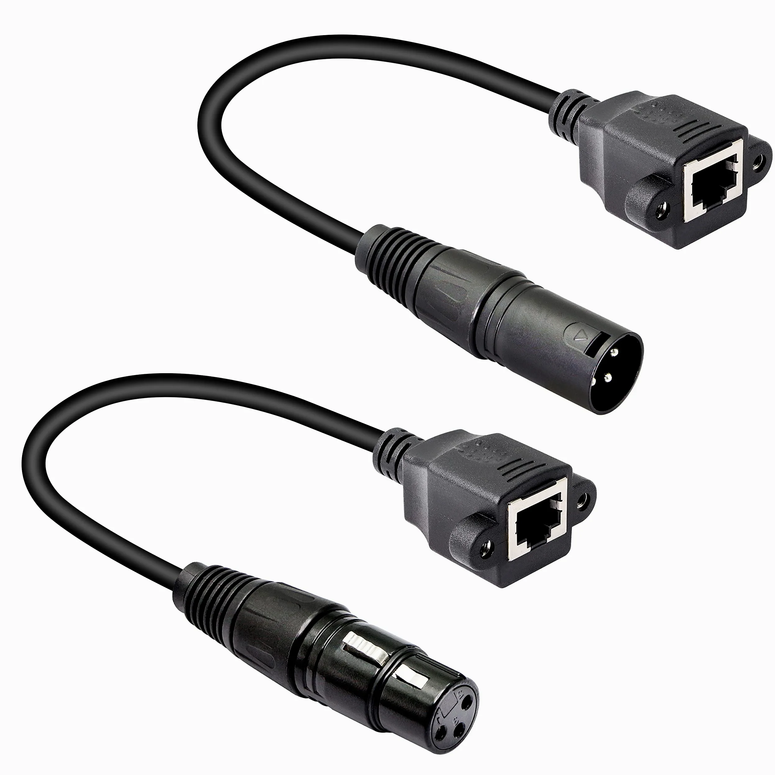 GELRHONR 1 par de cable adaptador XLR de 3 pines a RJ45 hembra, XLR macho a conector de red RJ45 Cable de extensión Utilice Ethernet Cat5 para controlador DMX-CON Series-1.1Ft