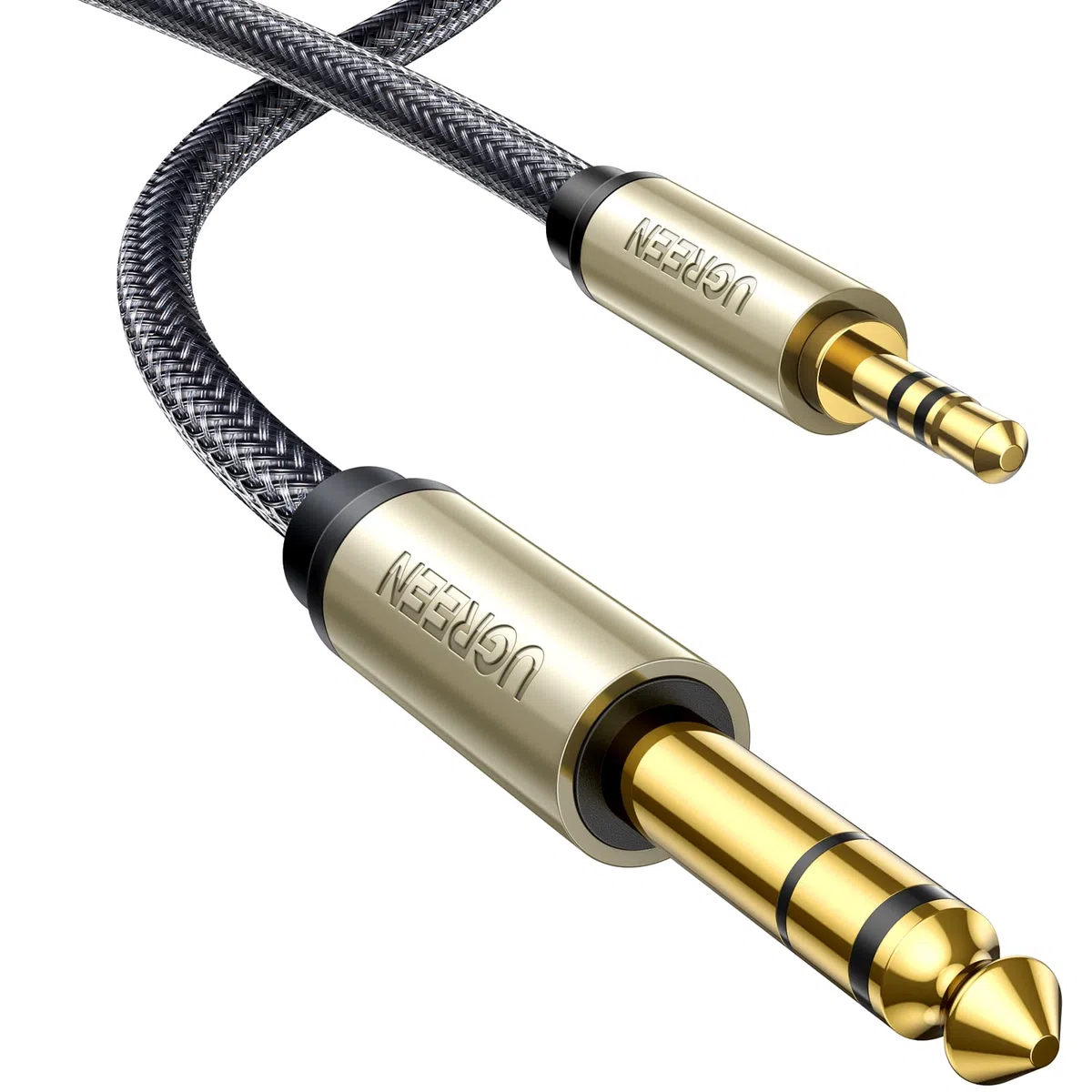 UGREEN Cable Jack 6.35mm a 3.5mm Macho HiFi Sonido Nylon Trenzado Audio Estéreo Compatible con Guitarra/Teclado Eléctrica, Mesa de Mezclas, Amplificador, Altavoz, Móvil, PC, 2M