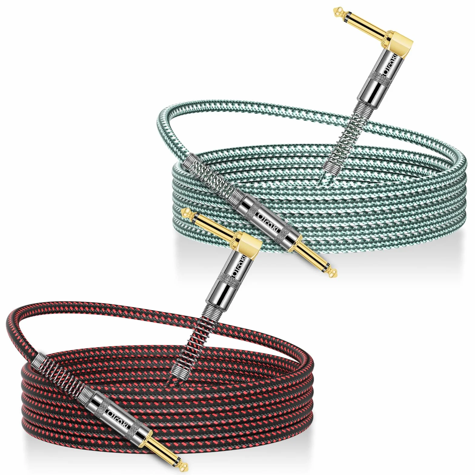 OTraki 2 Artículos Cable Jack Guitarra 2m Cable Guitarra Electrica, Profesional Cable Audio Jack 6,3 Mm Cable Aux, Ángulo Recto Silencioso Rojo Y Verde Para Guitarra Eléctrica Bajo Teclados