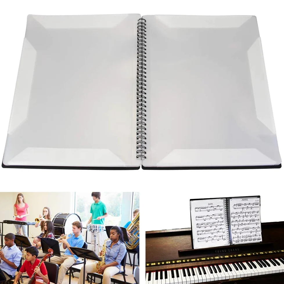 BUZIFU Carpeta para Partituras, Tamaño A4, 30 Fundas, Color Negro, Carpeta Multifuncional con Doble Espiral, Ideal para Organizar Rápidamente Todos Los Papel Caóticos, Partituras, Información y Más